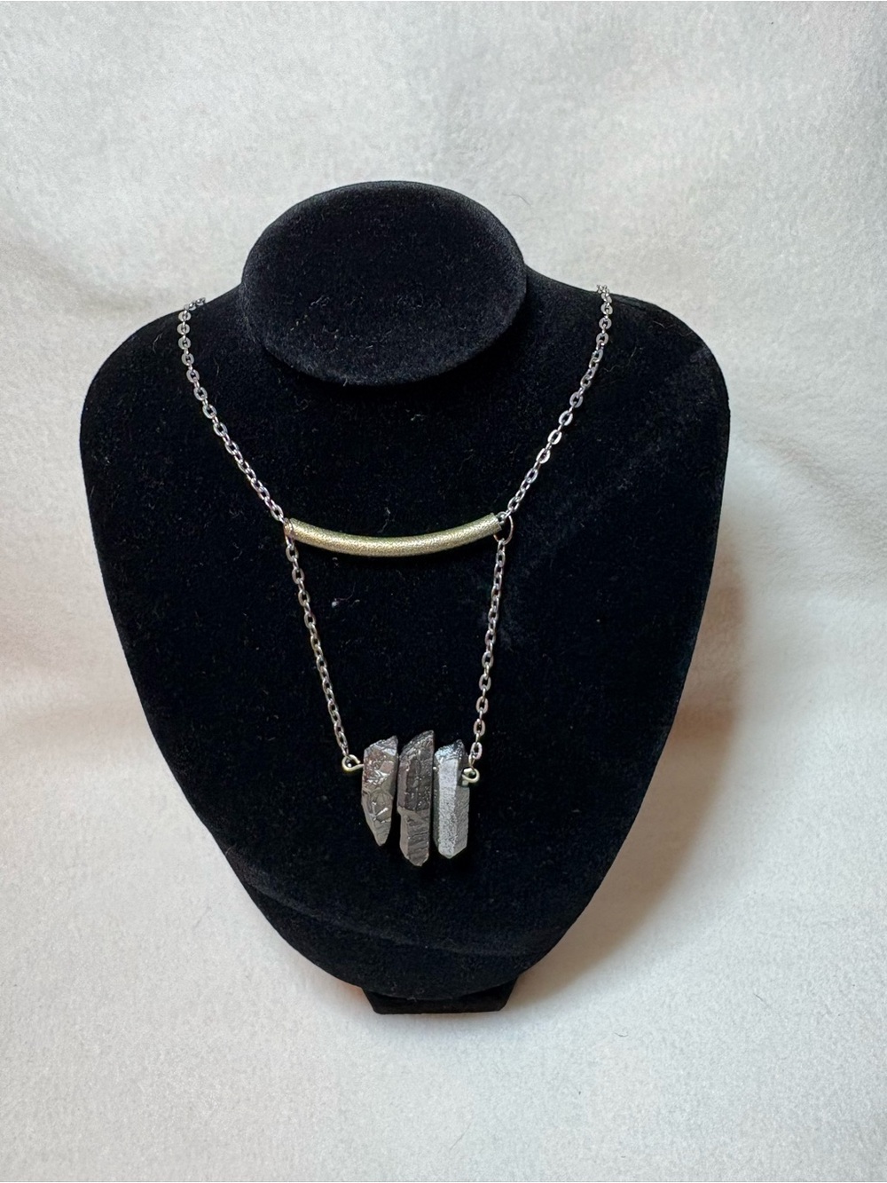 Titanium Quartz Crystal Silver Toned Necklace